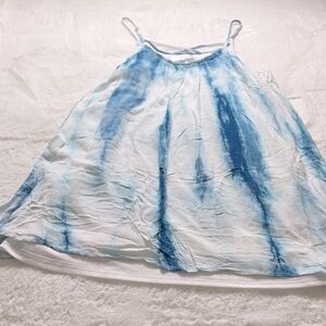 Flowy Blue and White Camisole Dress with Artistic Pattern